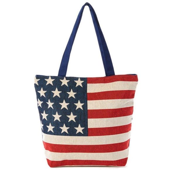 American Flag Canvas Tote- Zipper Close - NWT - Picture 1 of 7